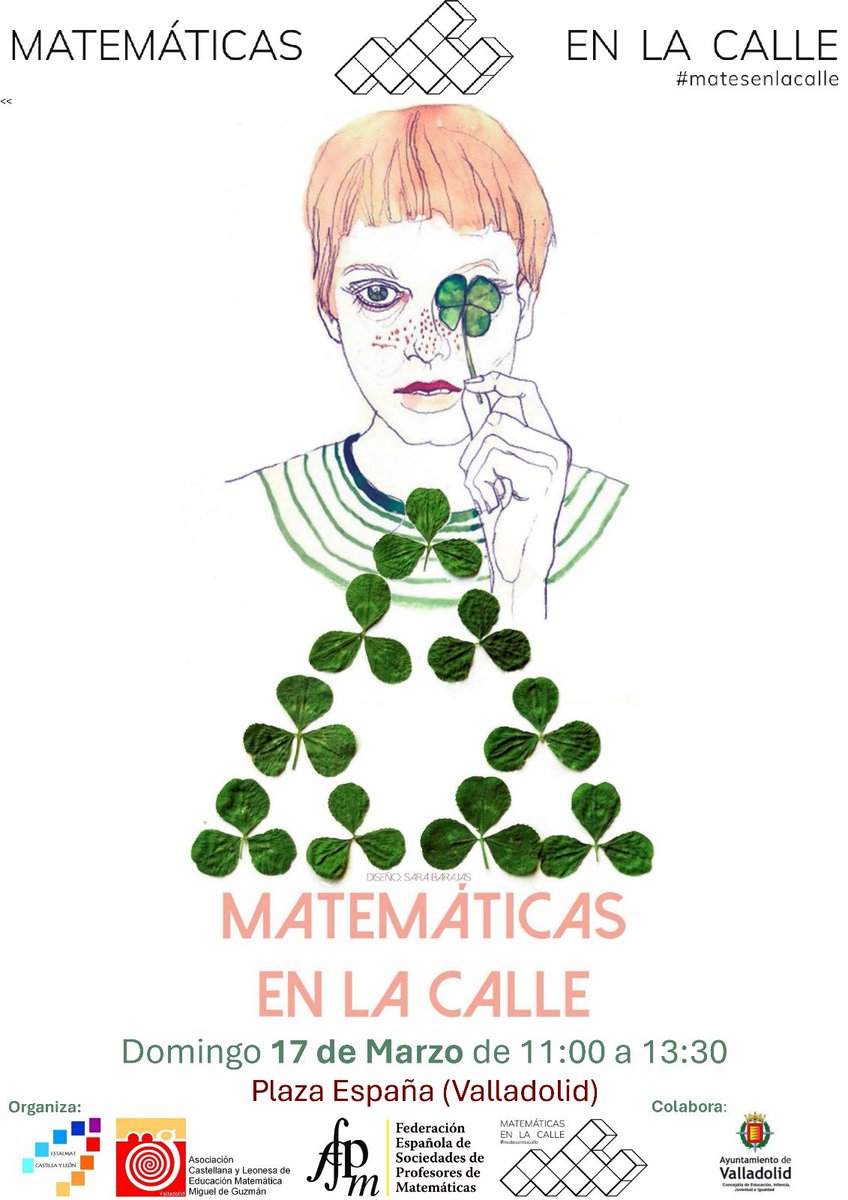 El domingo 17 de marzo tendrá lugar en la Plaza España de Valladolid la actividad “Matemáticas en la calle” #matesenlacalle 🧮. ¡Estáis todos/as invitados/as! 

<a href="/AyuntamientoVLL/">Ayto. de Valladolid</a> 
<a href="/EstalmatVall/">EsTalMat Valladolid</a>