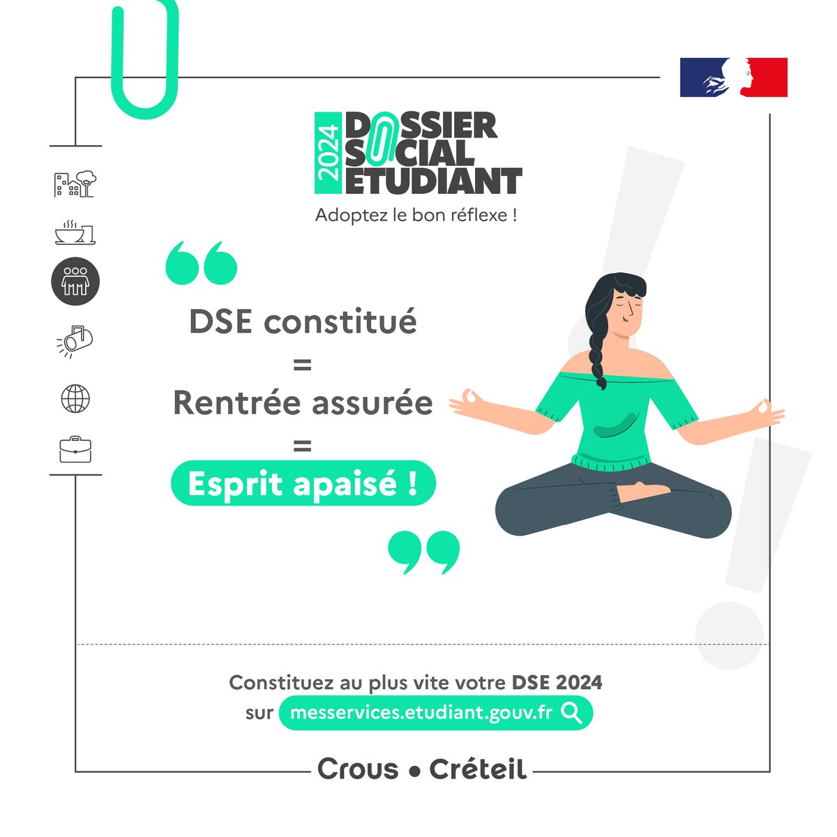 Un DSE constitué à temps, c'est un stress en moins pour les partiels ! 😌 
👉 Pour constituer votre DSE, rendez-vous sur messervices.etudiant.gouv.fr !  
<a href="/UPECactus/">UPEC</a> <a href="/UnivParis8/">Université Paris 8</a> <a href="/univ_spn/">Université Sorbonne Paris Nord</a> @UGustaveEiffel #DSE #bourses #logements #étudiants #parcoursup2024 #parcoursup