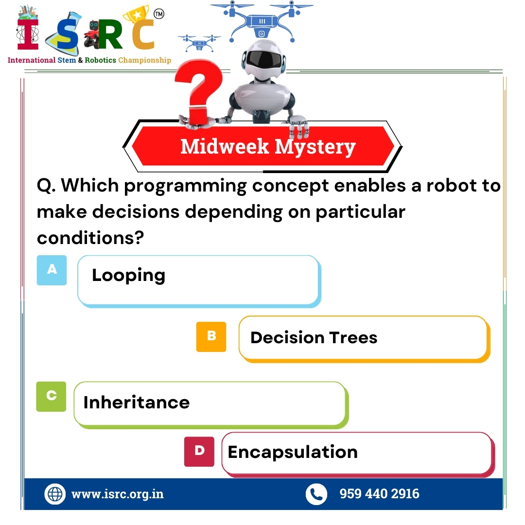 FakihAwab's tweet image. 🔍 Unlock the Midweek Mystery: Which programming concept allows robots to make decisions based on specific conditions? 💡 Let&apos;s delve into the world of coding! #MidweekMystery #ProgrammingLogic #Robotics #KnowledgeChallenge #ISRC