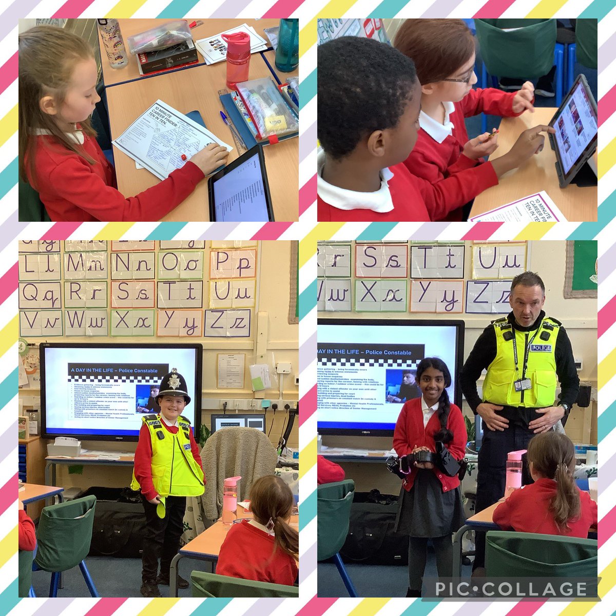 FPMrsMcMillan's tweet photo. We learned about different careers in the Police Force on Careers Day, and carried out our own research into careers in other industries that we hadn’t heard of before. We now have budding detectives and joiners! @FallaParkSchool @Miss_Carr_Falla @Mrs_Crellin https://t.co/GbuO8uIUrE