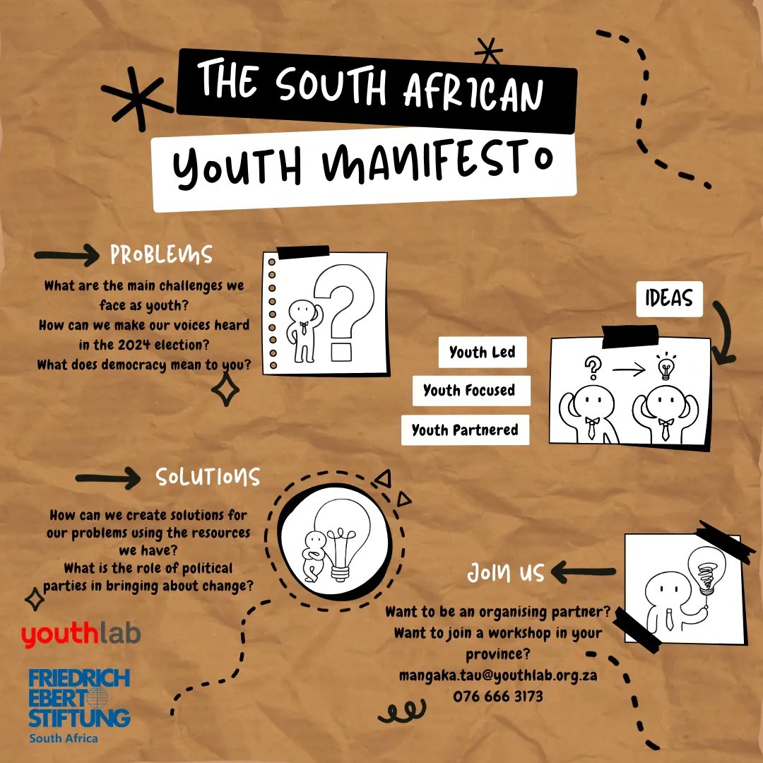 The SA Youth Manifesto is on to another province in 2024. You're invited to join the conversation! Date: 27 March 2024 Venue: Phola Community Hall, Kwa-Mhlanga This invitation is open to ALL young people in Mpumalanga. RSVP today and let us know if you need transport support.