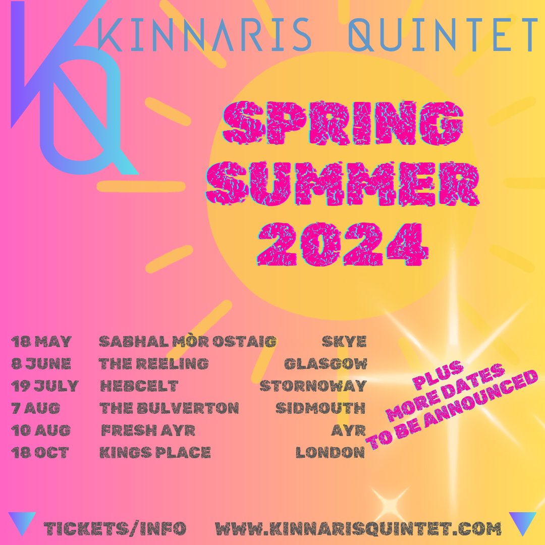 Sunshiny vibes ahoy. Good music, good people, good vibes - ain't nothing sweeter. More gigs to be announced. Tickets & Info kinnarisquintet.com