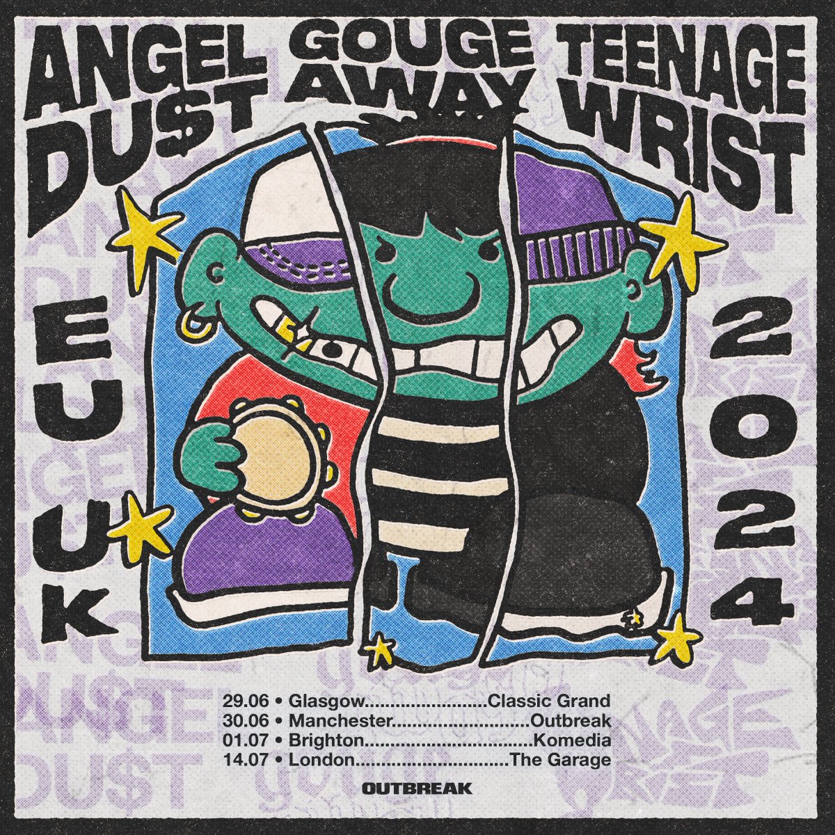 Very happy to be bringing this line-up to the UK in the summer. Tickets on sale Friday 10am! outbreak-fest.co.uk @angeldustmoney / @gougeawayfl / @TeenageWrist