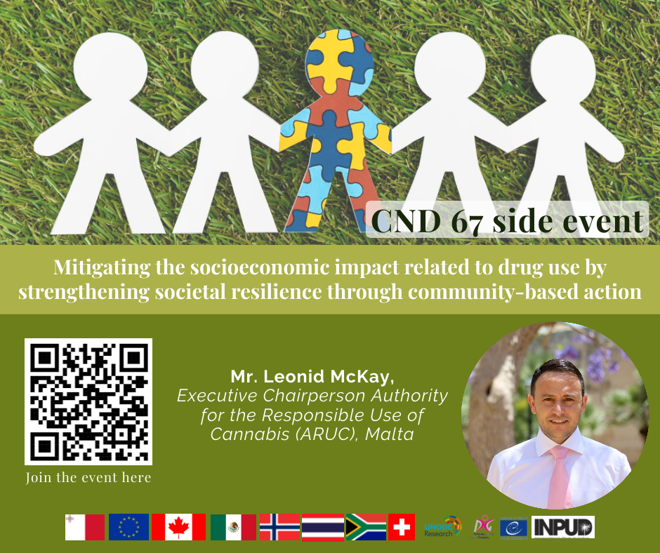 At 🇲🇹’s #CND67 side event on Mon, 18/3 at 09:10, @McKayLeonid (MT), Exec. Chairperson of the Authority for the Responsible Use of Cannabis will provide a national perspective about community-based harm reduction initiatives in 🇲🇹. @CND_tweets @UNODC @MFETMalta @MinisterIanBorg