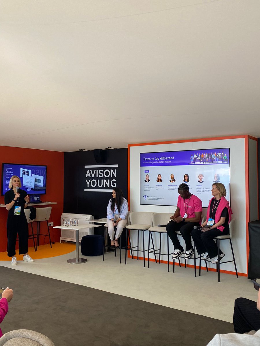 This morning we hosted a #NextGen breakfast at our pavilion in partnership with @WeAre_REB. @Kat_HannaLDN introduced @lizpeaceCBE and @AdinaDavid from @MGTInvestment to talk about fostering #diversity and #inclusivity. #MIPIM2024 #thepeopleforplace