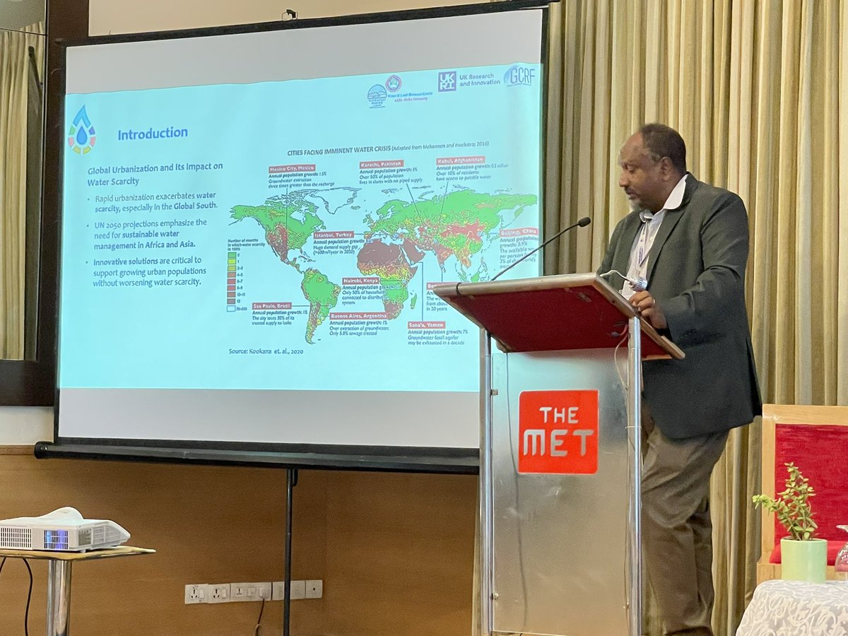 Dr Alazar of @WLRC_AAU giving his presentation on the role of water sensitive planning to address water challenges in Addis Ababa. @GCRFWaterHub
