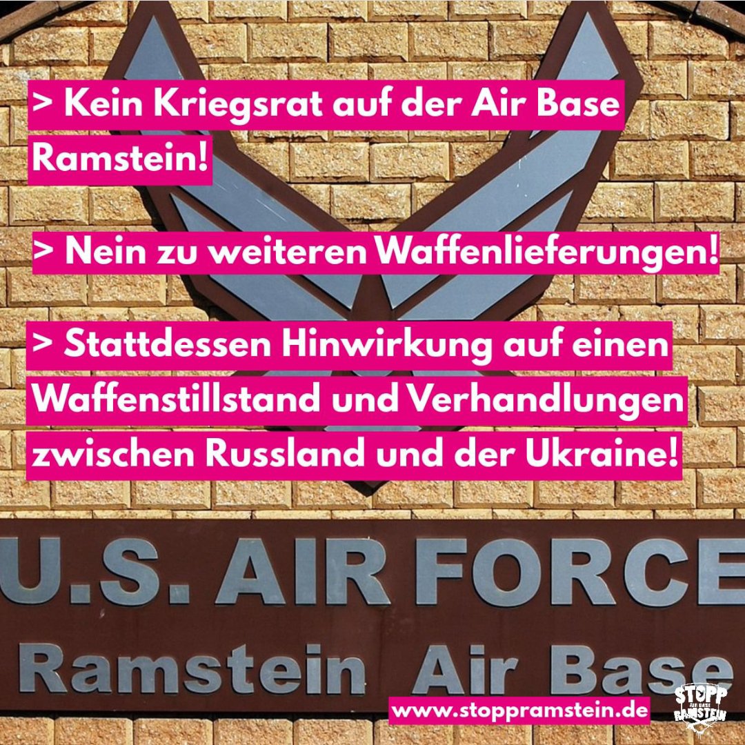 💥💥💥 Entgegen allen diplomatischen Gepflogenheiten haben die USA erneut auf die Air Base Ramstein zum Kriegsrat eingeladen. 👎 Deutschland wird durch dieses Treffen immer tiefer in den Ukraine-Krieg gezogen. 👉 Nein zum Kriegsrat auf der #AirBaseRamstein