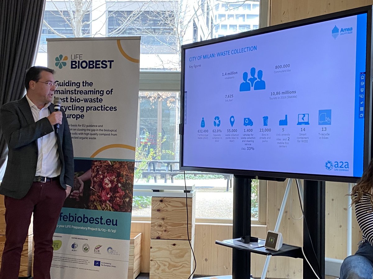 zerowasteeurope's tweet photo. @josepmariatost @residuscat @bcn_ajuntament @govern @ConsorzioCIC @ENTmediambient @ACRplus @ZeroWasteFR @AMORCE @villedelyon Simone Orsi, representing @amsa_spa at today's event. Milan, the largest metro area in 🇮🇹 w/ 1.4M inhabitants, has managed to reach a #separatecollection rate of 62% through #D2D - results achieved by tailoring the system to different housing types & educational campaigns. https://t.co/CfhopHTfLz