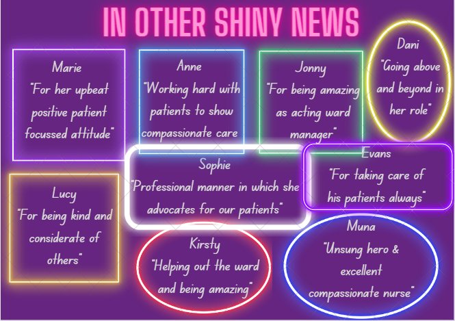 In other shiny news 🌟 Here are some of our other February nominations for our lovely @SkylarkLSCFT staff. It's good to recognise all positive feedback within the team 💓 @AbiHiltonNHS @Falc0nL @pick40573 @Genzi1986 @NicNolan42