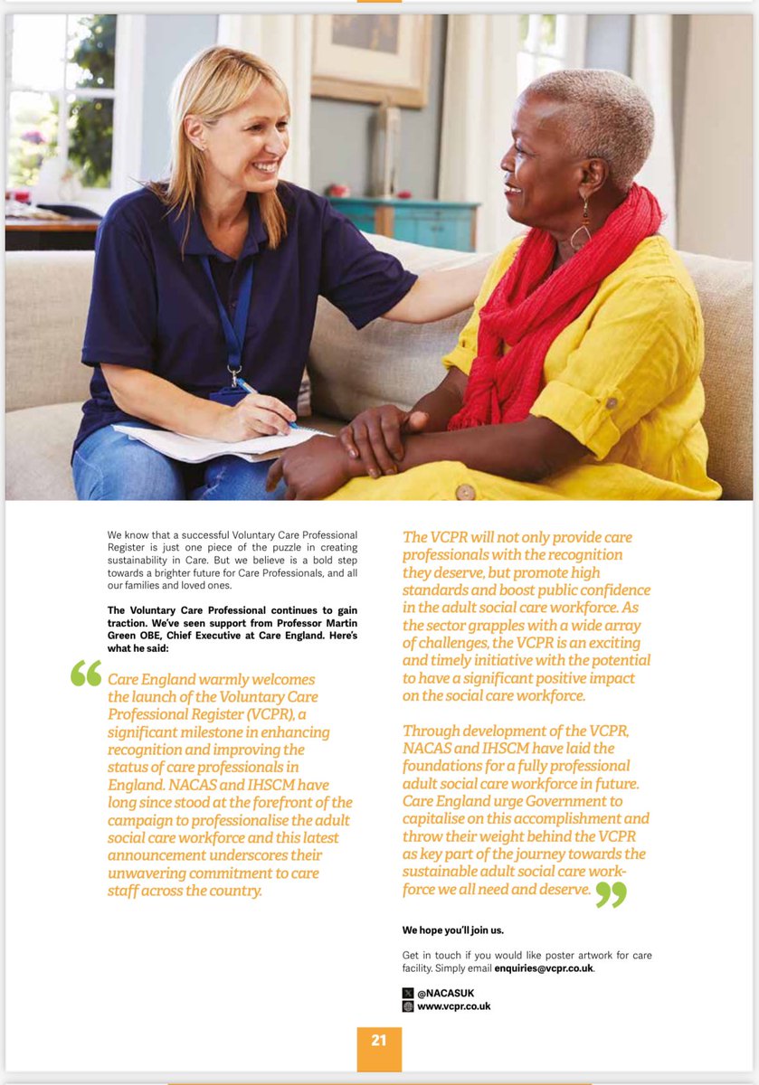 In this issue: 'The VCPR is an exciting and timely initiative with the potential to have a significant positive impact on the workforce” Liz Blacklock on the 𝐕𝐨𝐥𝐮𝐧𝐭𝐚𝐫𝐲 𝐂𝐚𝐫𝐞 𝐏𝐫𝐨𝐟𝐞𝐬𝐬𝐢𝐨𝐧𝐚𝐥 𝐑𝐞𝐠𝐢𝐬𝐭𝐞𝐫 bit.ly/2BdO22j PG 20 #ThankYouSocialCare