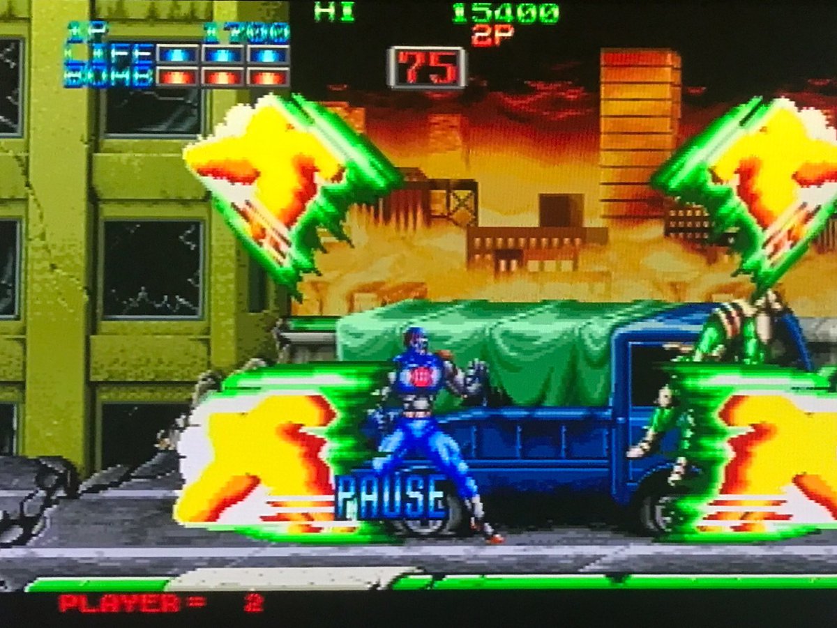 sekiro_51's tweet photo. NEO GEO AES エイトマン🕹Level 易,中,MVS,難…今回は易で🙏CONTINUE 6回迄だし😅
①1-1 Action Stage💥LifeとBomb各3で開始👟
②中ボスPredator?👀Bombは使い切って○ね💣
③1-2高速Scroll🏃♂️💨速い速いよ🤣
④中ボス重装甲車🛡レーザーうざい😓
#ネオジオ #NEOGEO #SNK
#8マン #8man #Eightman https://t.co/laYLc7J26m
