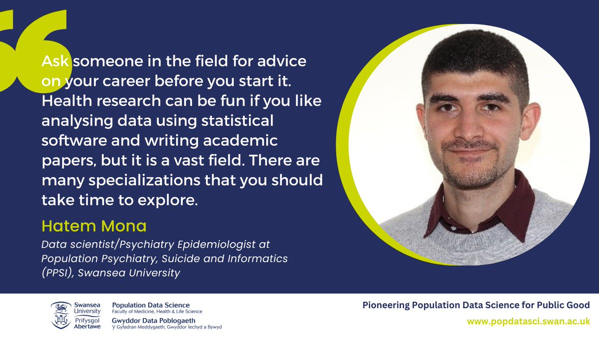 🆕Blog series - My Journey Into Research📚 Researcher: Hatem Mona, Data scientist/Psychiatry Epidemiologist at Population Psychiatry, Suicide and Informatics (PPSI) & @DatamindUK Get to know Hatem and read about his inspirational journey into research 👉popdatasci.swan.ac.uk/my-journey-int…