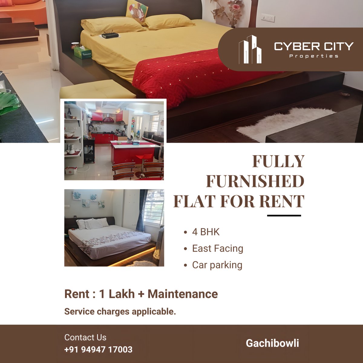 Fully Furnished flat for rent @ Gachibowli
4 BHK
East Facing
Car parking
Rent : 1 Lakh + Maintenance
Service charges applicable.
#hyderabadrealestate #hyderabad #realestate #property #gatedcommunity #realestatehyderabad #luxuryhomes #ongoingproject #villas #openplots