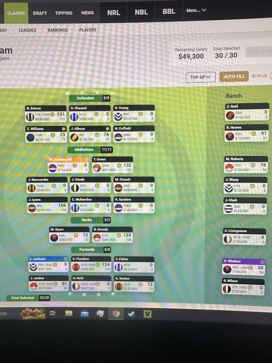 Jack_Cavanagh01's tweet photo. @SuperCoachGodYT @AFL_SC_Masters Let us know ! First year taking it super serious https://t.co/7iOpXEOxff