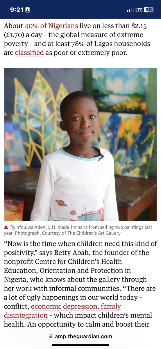 In my debut for @guardian, I wrote about The Children Art Gallery, (TCAG), a gallery in Lagos helping children make a living from their artworks. theguardian.com/global-develop…