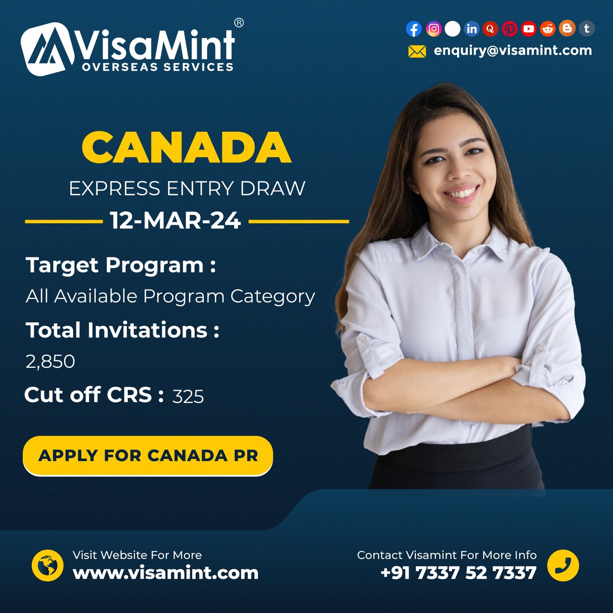 Canada conducted a New Draw and issued 2,850 invitations to Apply under all available program categories.

#ExpressEntry #CanadaImmigration #PRCanada #CanadianDream #ImmigrateToCanada #CanadaVisa #PermanentResidence #ExpressEntrySystem #CanadianPR #CanadaOpportunity
