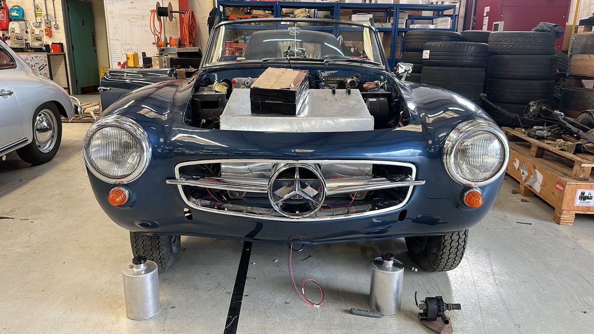 Iconic grill is back from re-chroming and back in place! @elecclassiccars #mercedes190sl #ClassicCars