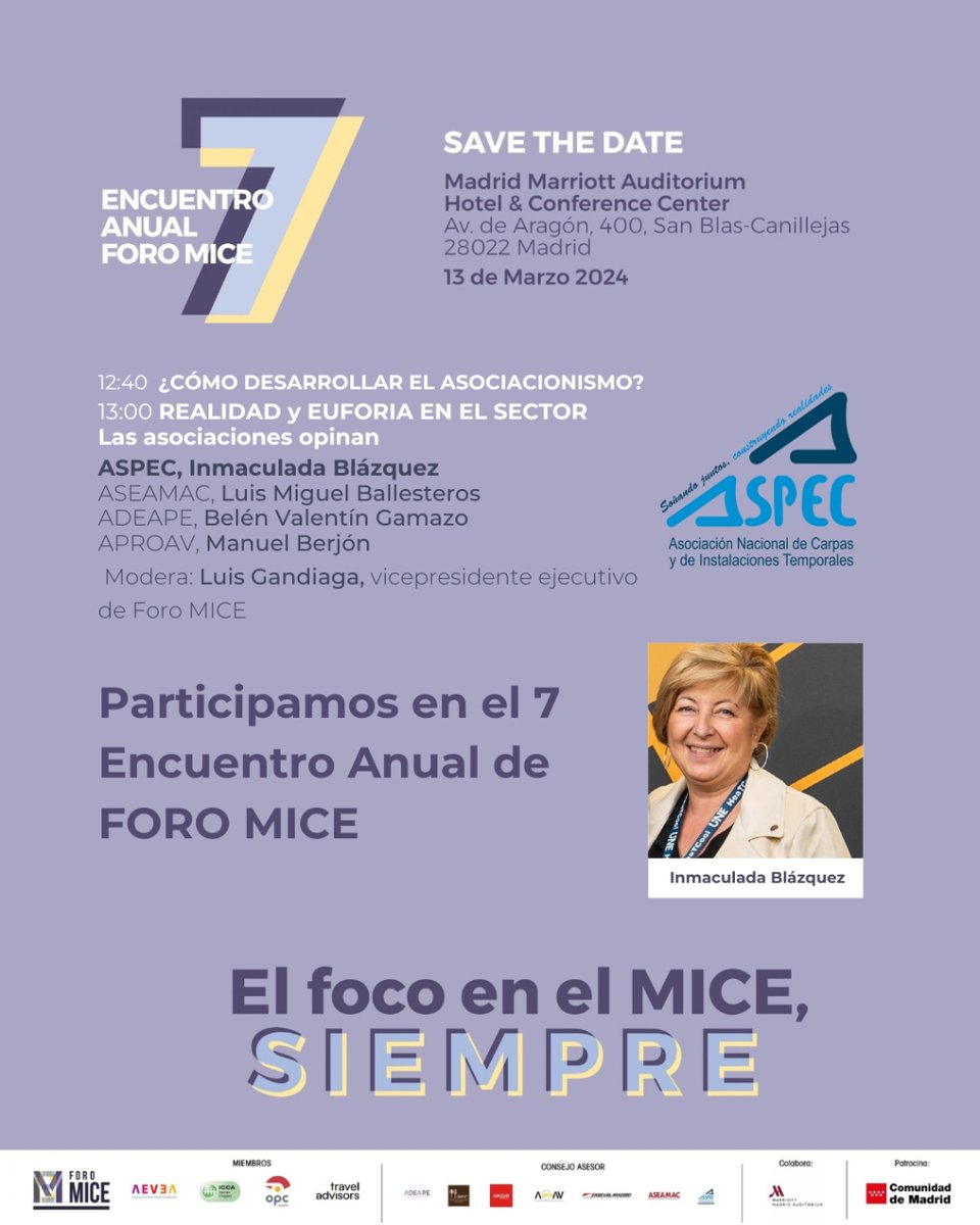 AsociacionASPEC's tweet photo. 📢 ¡Hoy es un gran día para ASPEC! Estaremos presentes en el 7º Encuentro Anual de @ForoMice . 🤝
A partir de las 12:30h, participará Inmaculada Blázquez.

ASPEC, En el foco en el MICE SIEMPRE,
https://t.co/2Xs0h5zYVp

#foroMICE #eventos #asociaciones #talento #turismo #reuniones https://t.co/OL1tn99AN4