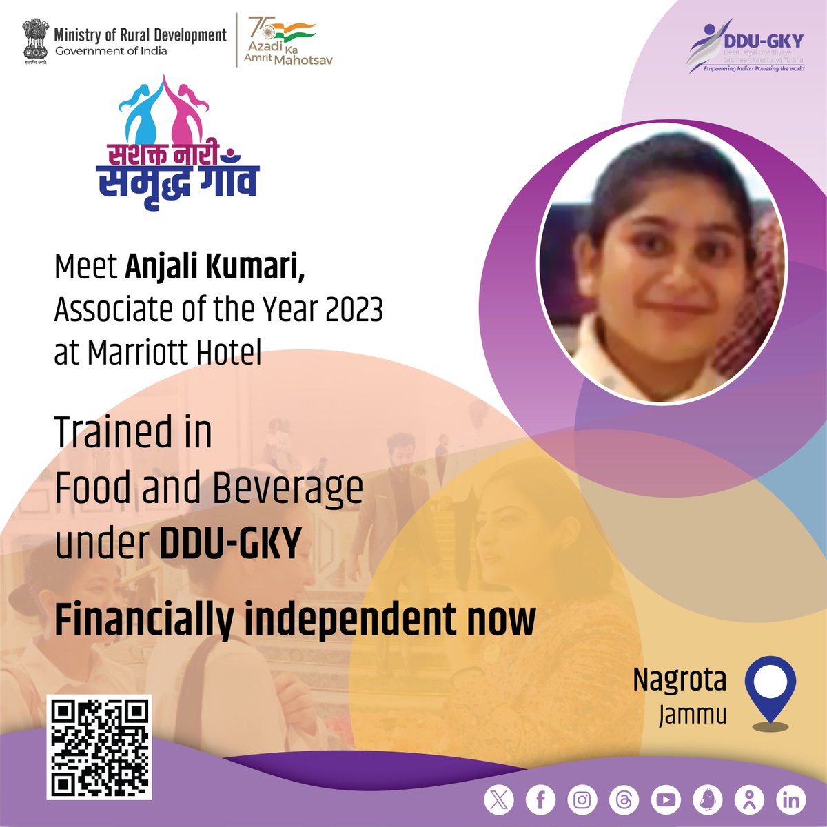 From a village with limited opportunities and many challenges, Anjali defied the odds to follow her passion. Through #DDUGKY training, she honed her skills, secured a position in a reputed organization, and now enjoys a rewarding career with a good salary.

#MoRD #NariShakti