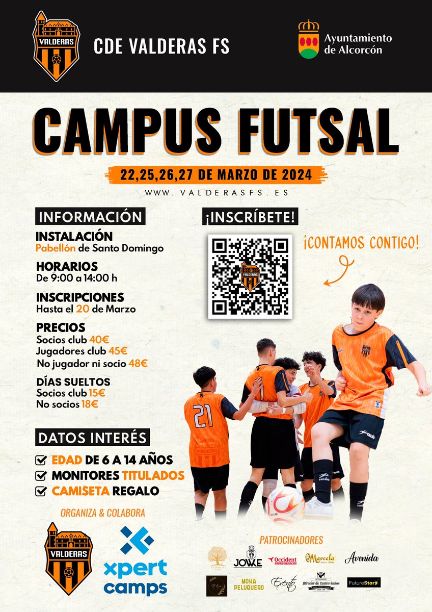 valderas_fs's tweet photo. ⚽️🧡 I CAMPUS SEMANA SANTA 🖤⚽️

¡No te pierdas el Campus de Fútbol Sala! 

🏟️Pabellón Santo Domingo
🗓️22, 25, 26, 27 de marzo
⏰9:00 a 14:00h

¡Reserva tu plaza ahora y únete a la emoción del futsal! ¡Contamos contigo! 🫵🫂

👉 https://t.co/2OJD6yWJQ1 https://t.co/9iVmyRjoS1