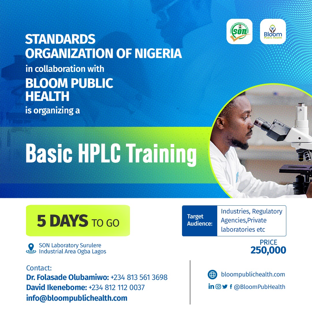 bloompubhealth's tweet image. It’s #5Days to go!

We are so excited about this #HPLCtraining happening in just 5 days.

This is your chance to #upgrade your skillset and #boost your overall productivity as a #laboratoryanalyst in #Nigeria.

Kindly contact us if you have any inquiries.