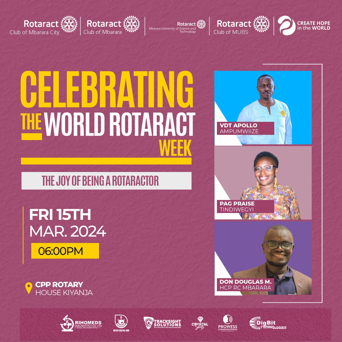 It's World 🌍 Rotaract Week🥳💃

 Discover the joy of being a Rotaractor ✨ 
Join us for a joint fellowship evening to celebrate Rotaract and connect with fellow changemakers.
#Rotary24
#WorldRotaractWeek