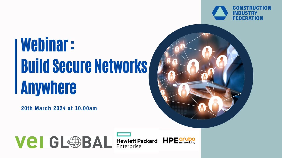 Just one week to go to our next webinar with <a href="/CIF_Ireland/">Construction Industry Federation (CIF)</a> &amp; <a href="/HPE_Aruba_NETW/">HPE Aruba Networking</a> 
Have you booked your place?
We will be guiding #construction businesses through the process of Building Secure Networks...Anywhere!
Sign up here⬇️
us02web.zoom.us/webinar/regist…
#network #SecurityInsights
