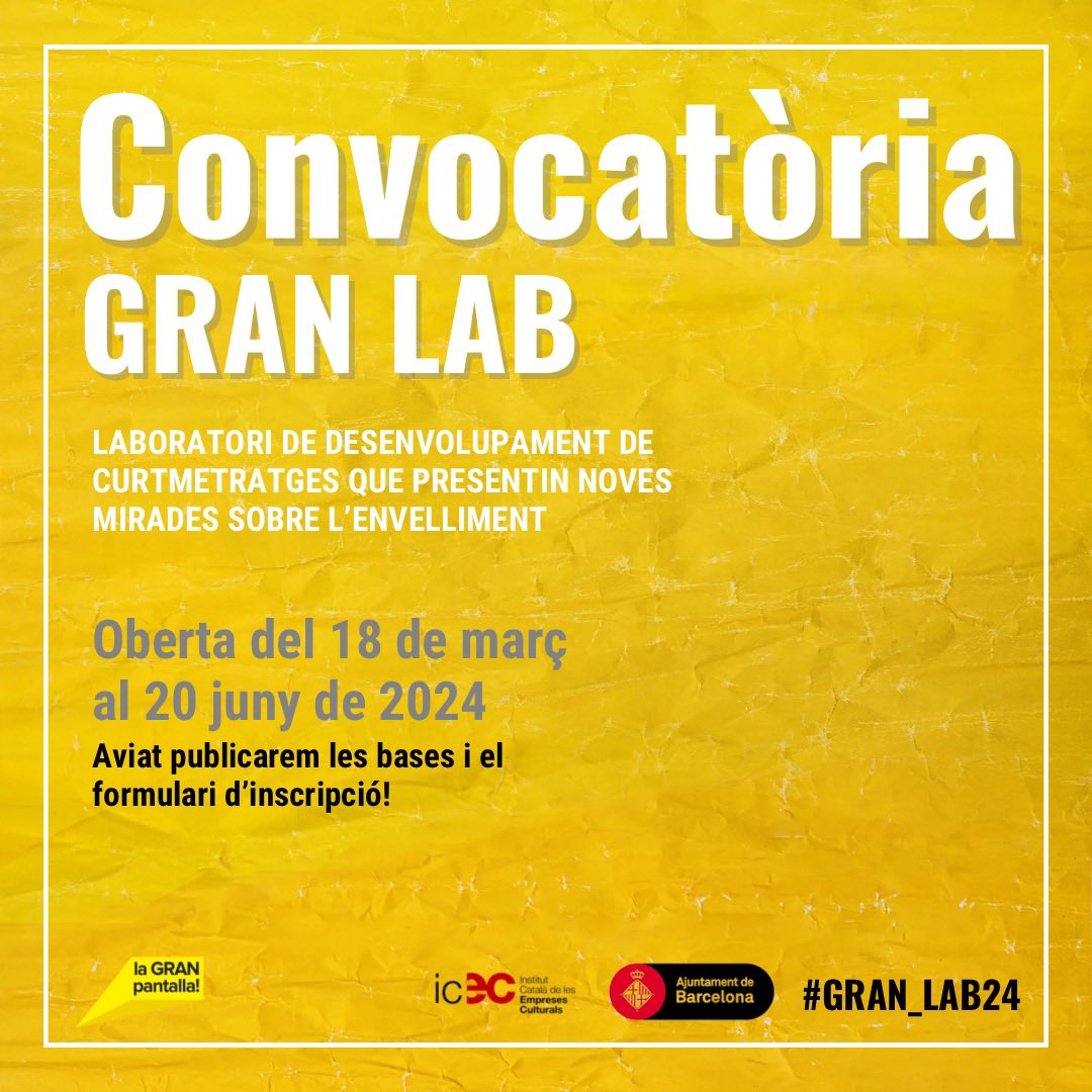 granpantallabcn's tweet photo. 🎞️ NOVETAT! LA GRAN Pantalla tindrà el seu propi laboratori audiovisual.

Organitza @granpantallabcn @elParlanteBCN 
Recolzen @icec_cat #ICUB @barcelona_cat https://t.co/qWc3CXcLa0