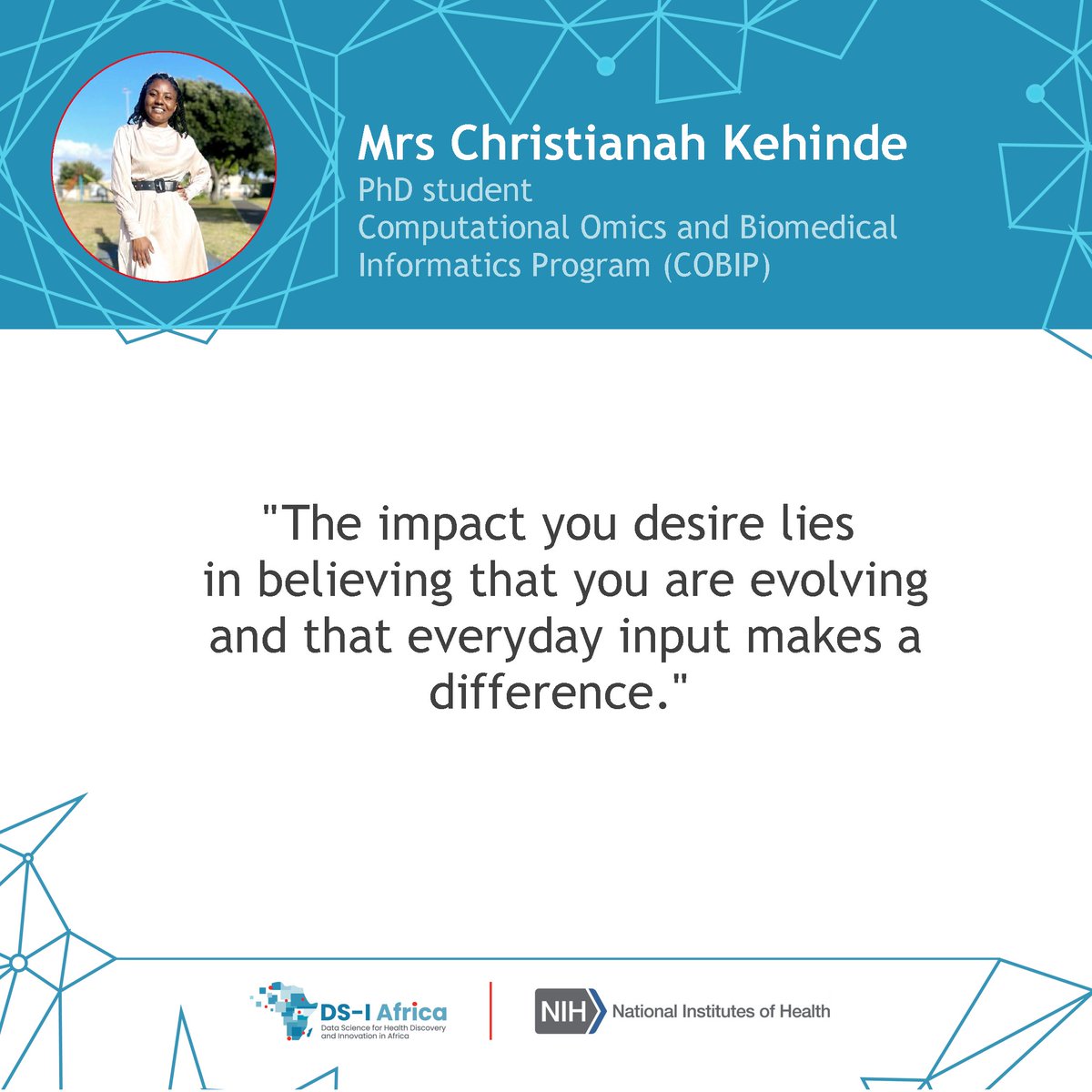 We continue to shine a spotlight on the women in the DS-I Africa Consortium. They’ll share their stories and what inspires them! Meet Mrs Christianah Kehinde from COBIP. dsi-africa.org/project/9