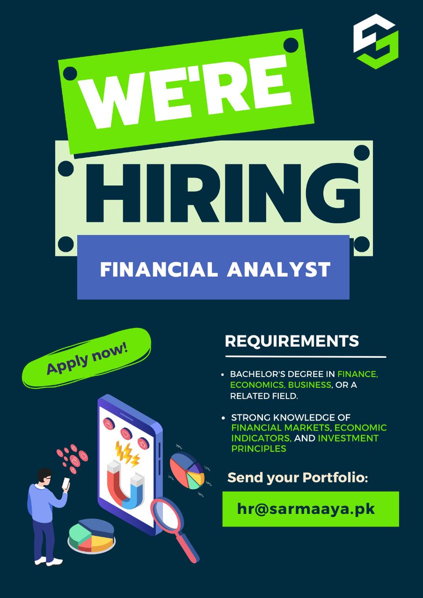📢 HIRING ALERT 📢
Job Title: Financial Analyst
Location: Islamabad
.
.
.

Send Your Portfolio:
hr@sarmaaya.pk
 
#hiring #hiringimmediately #job #fintech #careeropportunities #finance #financecareers #recruitment #jobforyou #jobalert #financialanalyst #sarmaayafinancials