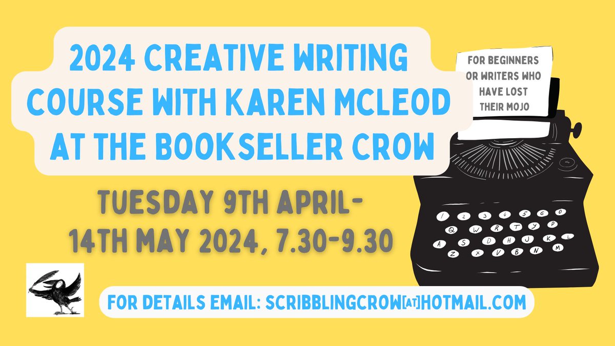 Only two places are left for April's Creative Writing course @booksellercrow in Crystal Palace. Starts 9th April - 14th May, 7.30 - 9.30pm, join up today. More info: booksellercrow.co.uk/about/creative… #SE19 #creativewriting #WritingCommunity