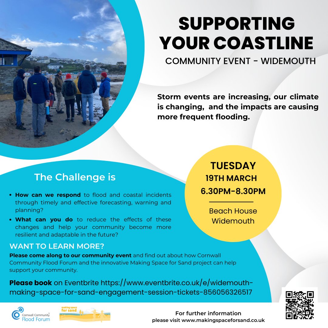CwllCFloodForum's tweet photo. We are running a community event on the 19th March to raise awareness of the impact of coastal change on Widemouth and what the community can do to help.
Please book your place here: https://t.co/ks7DPSZBHl
We look forward to seeing you there!
#widemouth #widemouthbay https://t.co/jC52ateuGg