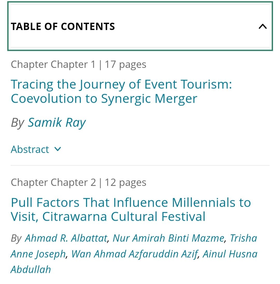 Happy to receive the copy of my chapter entitled 'Pull Factors That Influence Millennials to Visit, Citrawarna Cultural Festival' in Event Tourism and Sustainable Community Development Advances, Effects, and Implications.