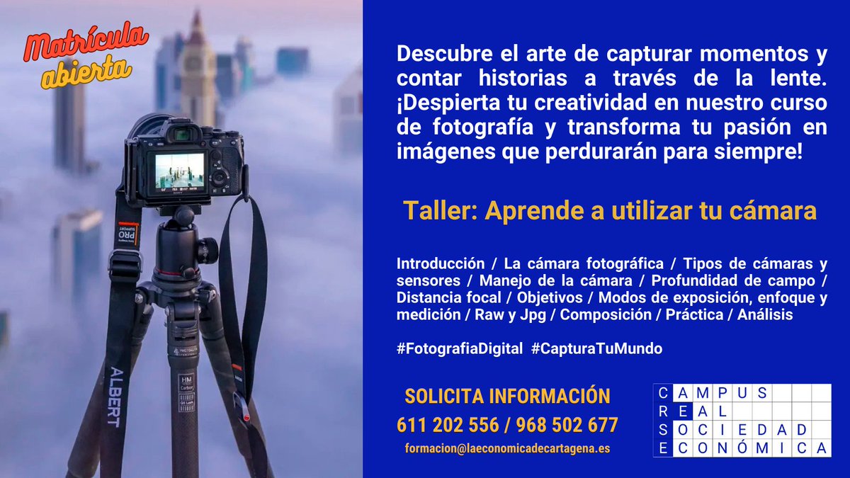 crese_cartagena's tweet photo. ¡Descubre el brillante mundo de la fotografía con nuestro nuevo taller! 📸 Aprende técnicas profesionales, domina tu cámara y captura momentos inolvidables. 🌟 ¡No necesitas experiencia previa, solo pasión por la imagen! 🎨 #FotografiaDigital #CapturaTuMundo #AprendeFotografia https://t.co/vyWwKvVMvX