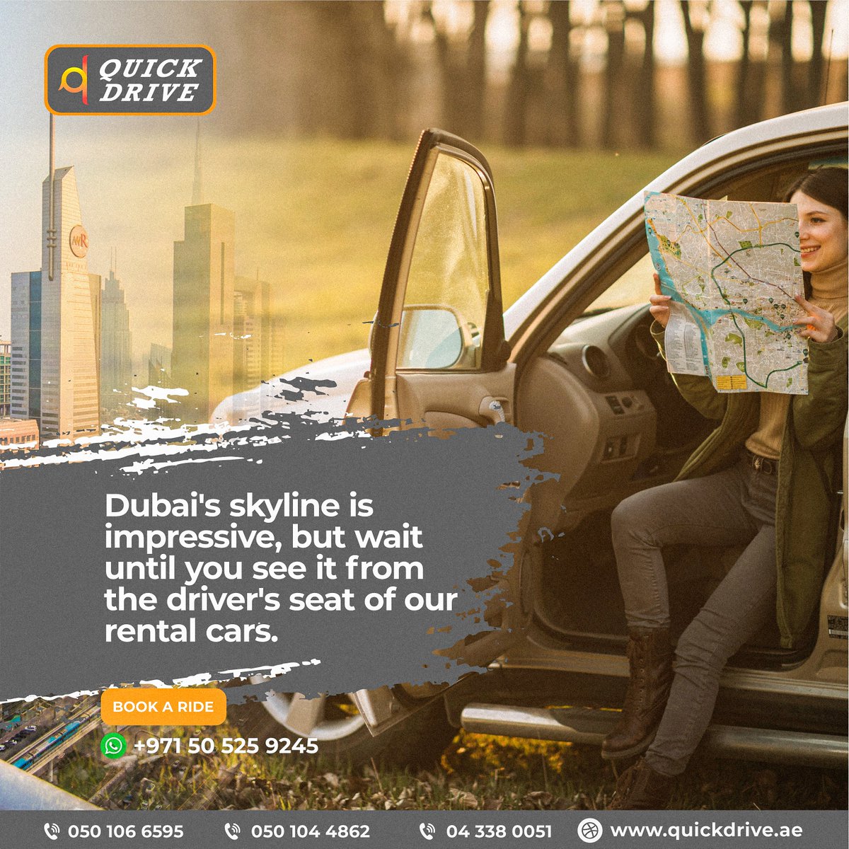 AQuickdrive's tweet image. Cruise through Dubai in style with a rental car from us! Experience the breathtaking skyline right from your driver's seat. Book now and enjoy the view!

Call or WhatsApp
+971505259245

Visit: quickdrive.ae

#QuickDrive #CarRental #carrental #EasyRentals #EconomyCars