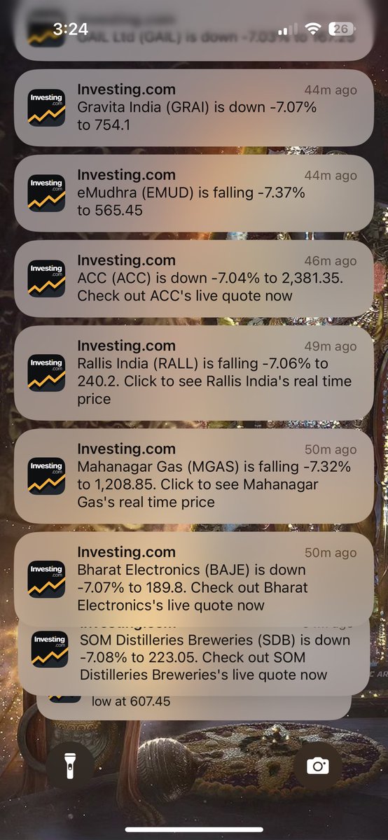 Notifications today! 

Saw a true bloodbath today! Every stock down 5-7%. 

To those who say “It is part & parcel of trading & all this philosophy” definitely didn’t have large positions invested in equities! 

#stockmarketcrash #AdaniGroup #Metalstocks #Railwaystocks