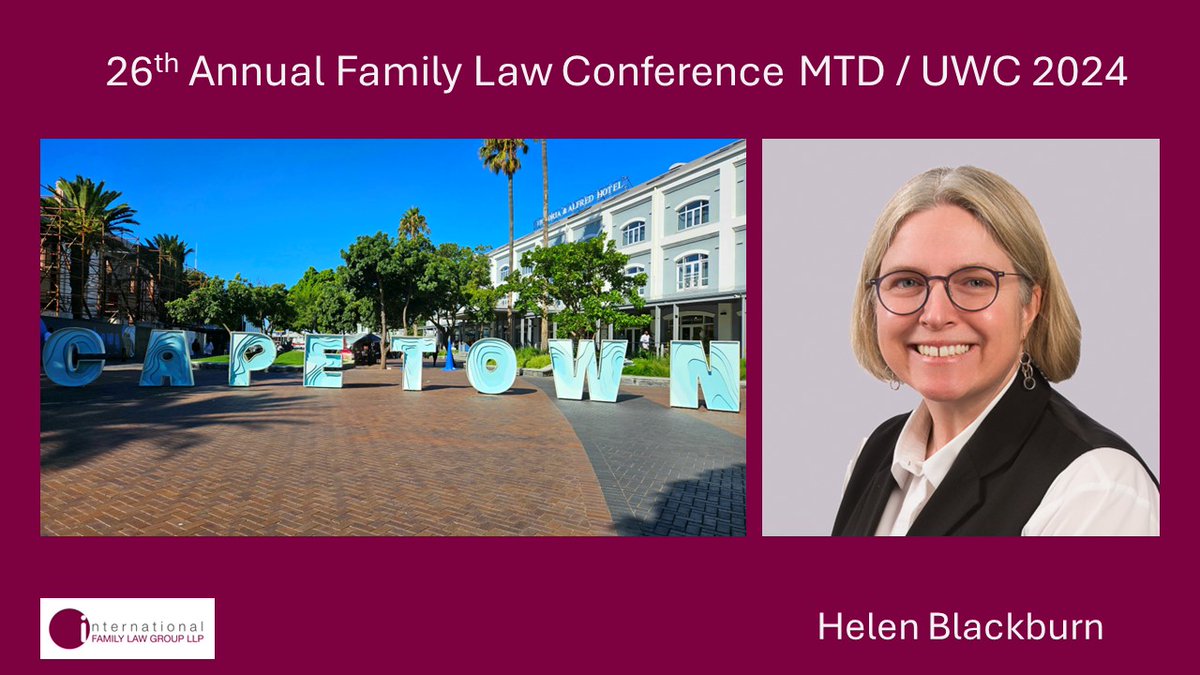 <a href="/IFLGUK/">The International Family Law Group LLP</a> Partner <a href="/HelenB_UK/">Helen Blackburn</a> will be speaking today about the 1996 Hague Convention to delegates at the 26th Annual Family Law Conference MDT / UWC 2024 in Cape Town.
#internationalconference2024 #southafrica #capetown #familylawyers