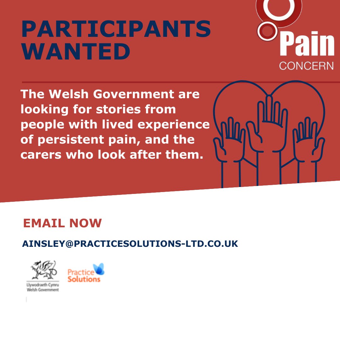 PainConcern's tweet photo. The Welsh Government want to hear stories from people in Wales who are:
 ✴️living with pain
💗caring for those with with persistent pain 
🎁Accepted participants will receive a £20 Amazon gift certificate.
✉️ Email for info:  ainsley(at)https://t.co/1JinyNVDIw https://t.co/CFc3vpiedX