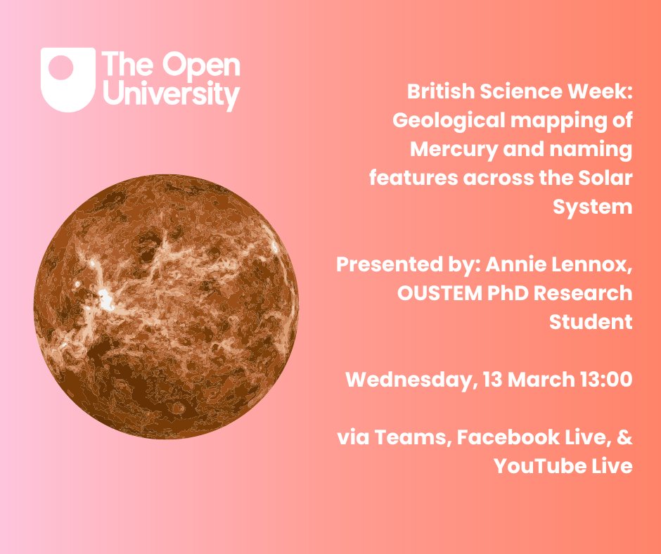 Faculty of STEM, The Open University (@ou_stem) on Twitter photo Today is our #live #BritishScienceWeek event! We go live at 13:00- we hope to see you there!
Are you joining us? It's not too late; head over to Eventbrite to receive the live links now! Links will be emailed five minutes before the event starts.
bit.ly/NamingMercury Today is our #live #BritishScienceWeek event! We go live at 13:00- we hope to see you there!
Are you joining us? It's not too late; head over to Eventbrite to receive the live links now! Links will be emailed five minutes before the event starts.
bit.ly/NamingMercury