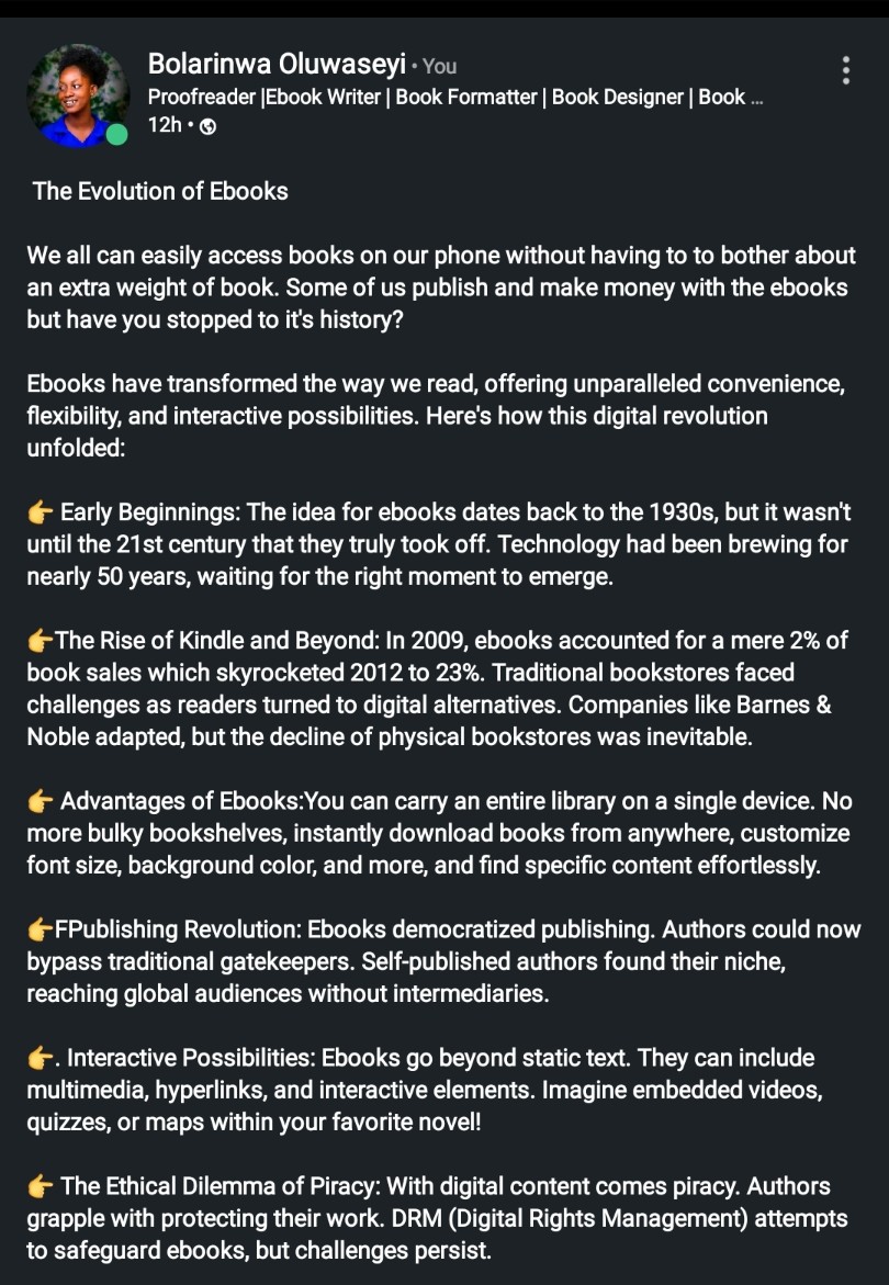The Evolution of Ebooks

#EbookEvolution #DigitalReading #EbookRevolution #FutureOfReading #DigitalBooks #EbookTrends #ReadingTech #EbookInnovation #BookTech #EbookPublishing #iBooks #ebooks #booklovers #Readers #Bookrecommemdation #Bookishcommunity #Authorlife #Bookpromotion