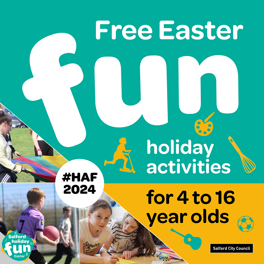 This Easter our team will be providing children on free school meals with fun and exciting activities. Sign up for Salford’s Easter of fun programme below 👇  #HAF2024 #SalfordEasterOfFun
