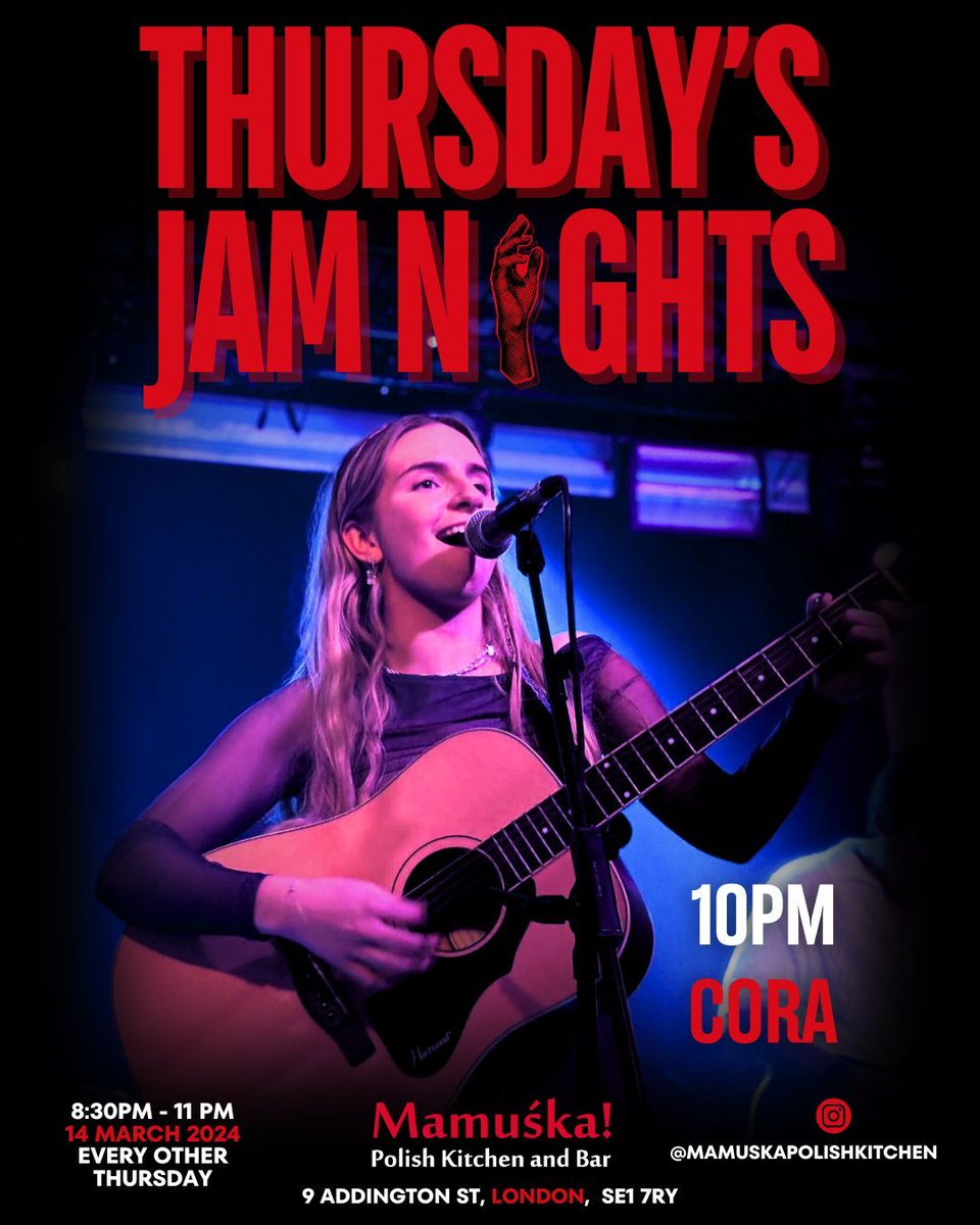 🎤✨ Meet Cora, our closing act at #JamNights! 🌙🎶 An Irish singer/songwriter, Cora brings heartfelt music exploring self-discovery, healing, and life’s ups and downs. 🍀 Catch her soulful performance at 10 PM at Mamuśka! Don't miss this inspiring talent. #LiveMusic #Mamuska