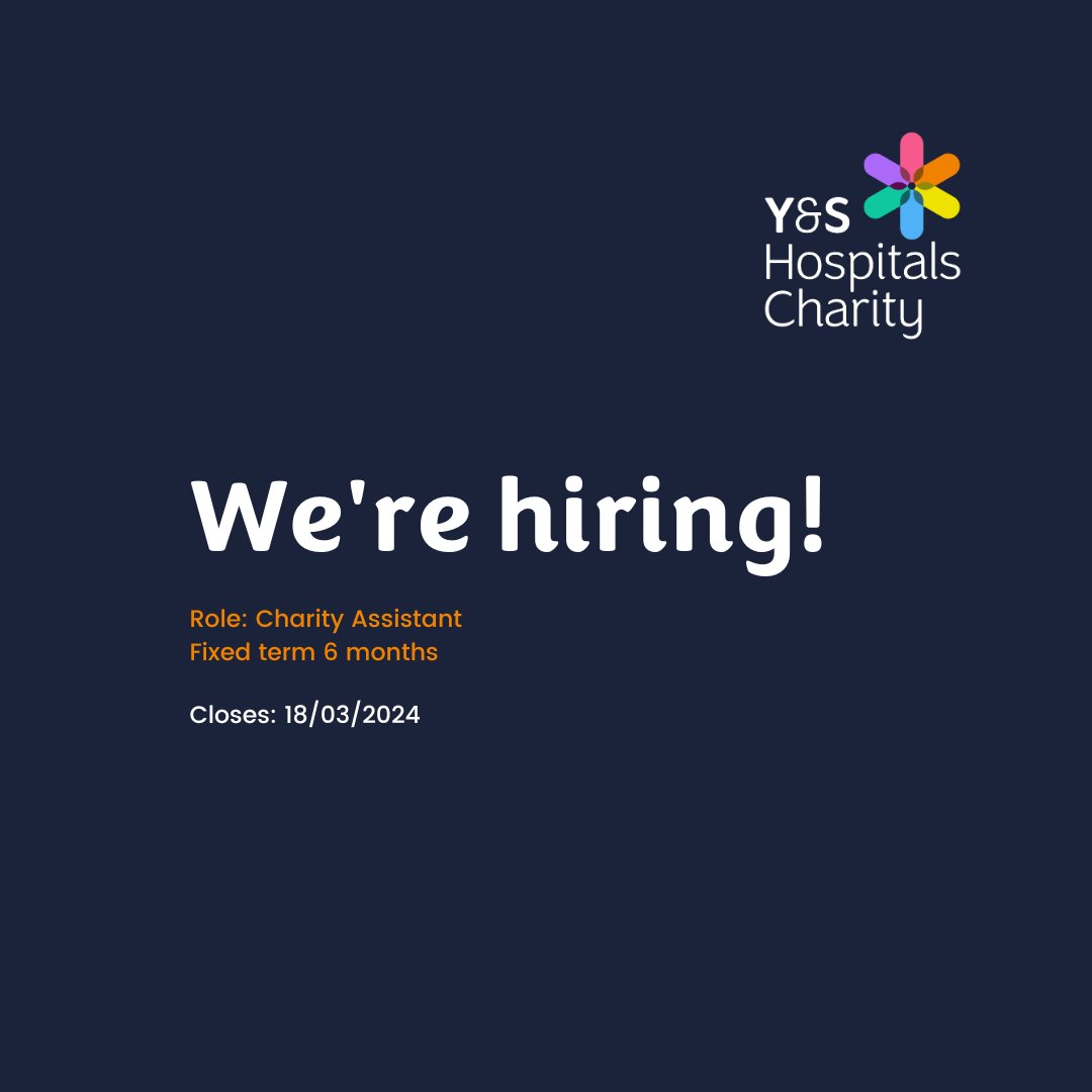 🚨We're Hiring🚨

We are looking for a Charity Assistant to join the York &amp; Scarborough Hospitals Charity team!

👉  £22,816 - £24,336 pro rata

📆 Closing date 18th March 23:59

Click link n bio for more information and to apply