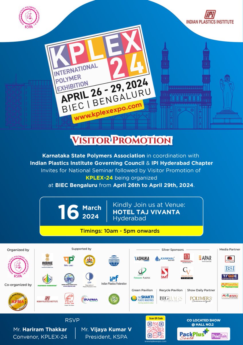 🅿️🅱️

▶️KPLEX-24 Visitor Promotion-Hyderabad

Invitation to KPLEX24 visitor promo in Hyderabad on March 16th for plastic industry players and processors. Join us!

#PlasticExpo
#PlasticInnovation
#FutureOfPlastic
#PlasticIndustry
#PlasticTech
#PlasticSolutions
#PlasticConference