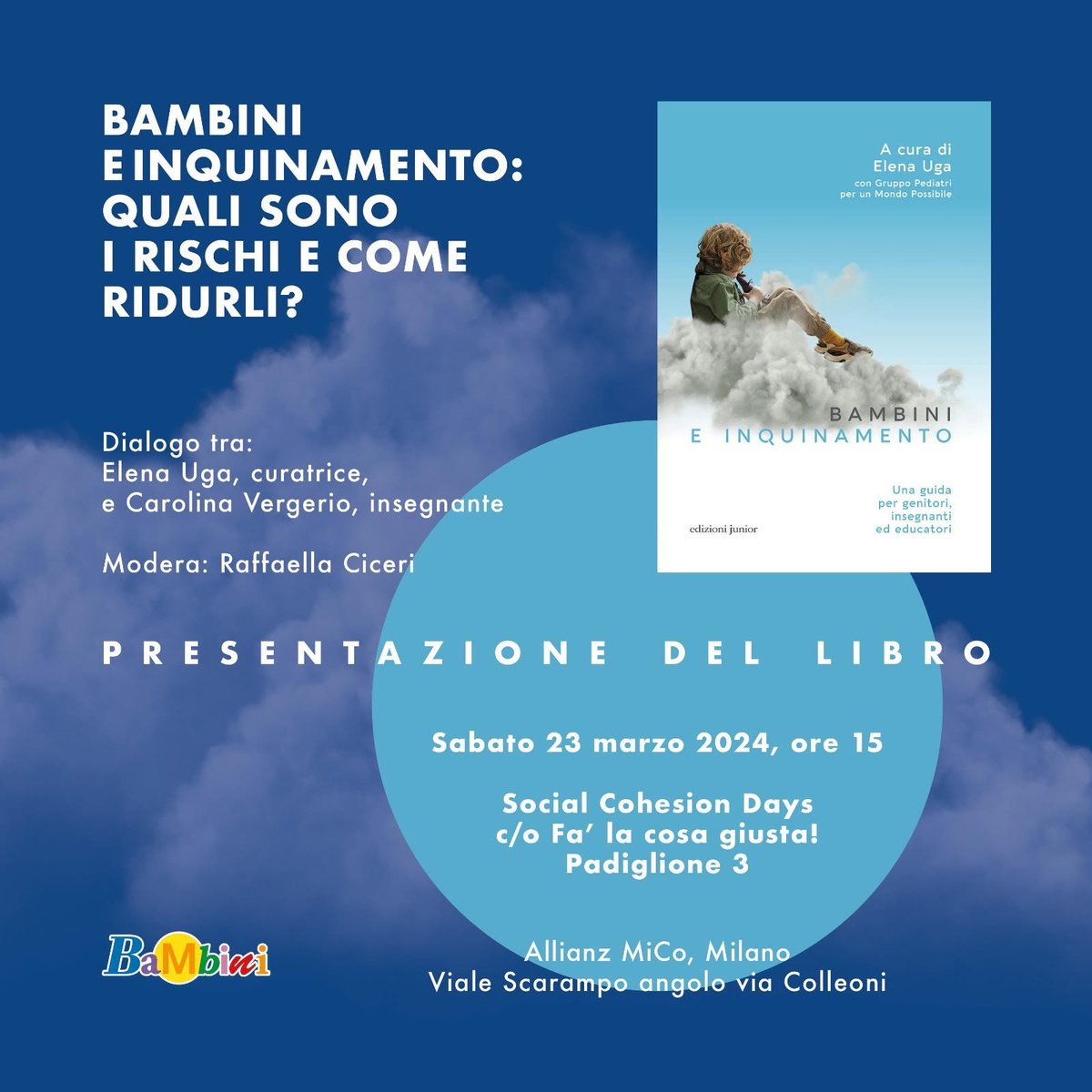 ACP_it's tweet photo. Sabato 23 a @FaLaCosaGiustaS , Elena Uga presenta il libro "Bambini e Inquinamento". Come mitigare i danni dell'inquinamento? Cosa è prioritario fare? Il libro è disponibile online, anche in formato ebook https://t.co/reZd04Niul

#milano #inquinamento #smog https://t.co/FaQ0cXJ6mE