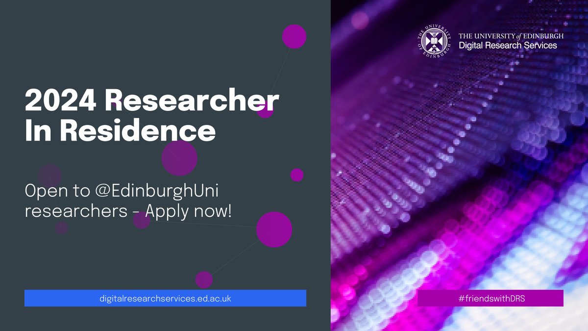 #JobAlert 
UoE researcher interested in #digitalresearch, willing to contribute to our uni-wide digital research programme? Join our Researcher In Residence scheme! Apply via P&M (job id 9895) before 29/3/2024.