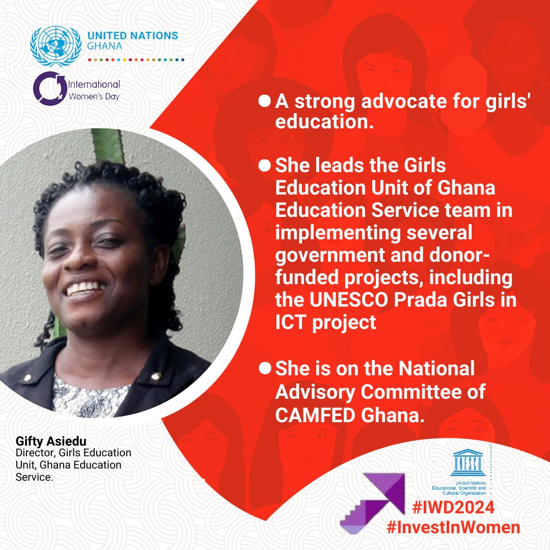 Promoting #STEM education & careers for girls is essential for fostering inclusivity, driving innovation, & building a more equitable & prosperous future for all. 📢Today, we applaud 👏Gifty Asiedu of @gheduservice for being a strong advocate for girls education. #InvestInWomenGh