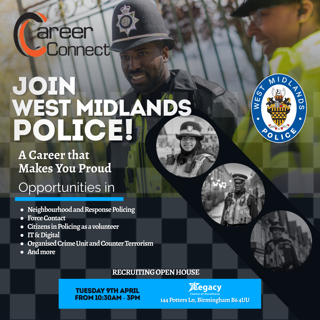 WMP Careers (@jobswmp) on Twitter photo We are really excited to be hosting a Recruitment Day at the Legacy Centre of Excellence on the 9 April 2024. If you want to understand more about the career or volunteering opportunity available within <a href="/WMPolice/">West Midlands Police</a> 👮♀️please come and join us.
Sign up at - eventbrite.co.uk/e/career-conne… We are really excited to be hosting a Recruitment Day at the Legacy Centre of Excellence on the 9 April 2024. If you want to understand more about the career or volunteering opportunity available within <a href="/WMPolice/">West Midlands Police</a> 👮♀️please come and join us.
Sign up at - eventbrite.co.uk/e/career-conne…