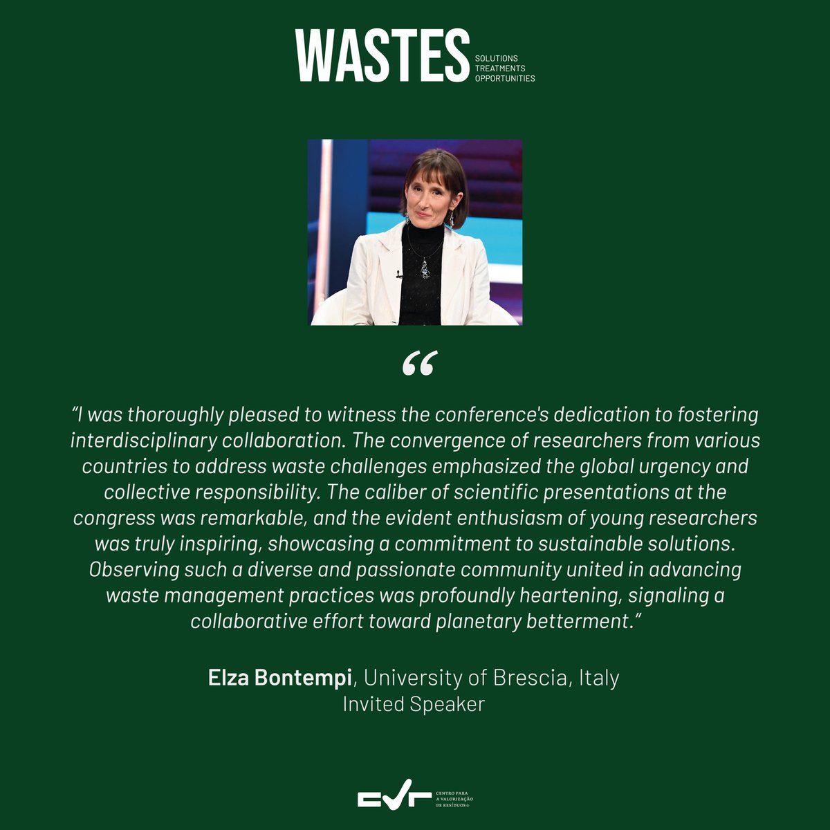 The sixth edition of <a href="/WASTESconf/">WASTES</a> brought together, in September 2023, over two hundred people from around the world.

🗨️ Professor <a href="/ElzaBontempi/">Elza Bontempi</a> was one of the invited speakers and shared her testimony.

The next edition is already scheduled. 🤩 
📆 September 2025 
📍 Funchal