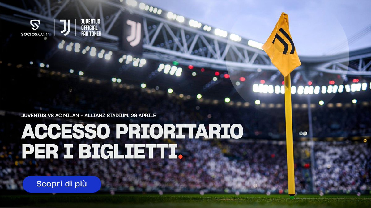 ⚪⚫ Con Socios.com i biglietti per Juventus vs Milan sono a portata di mano! Essere un Fan Token Holder ti permette di accedere prima di tutti alla vendita. 🪙 Goditi lo spettacolo ➡️ bit.ly/JuveEarlyAccess